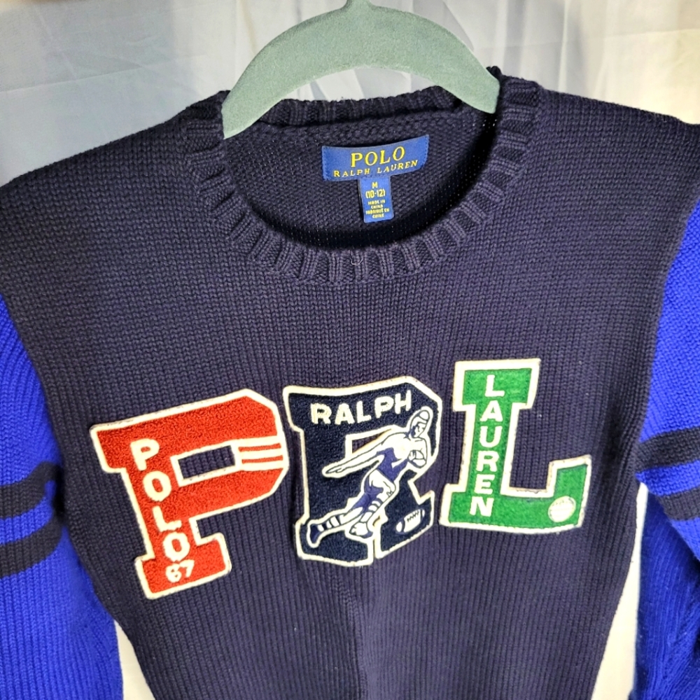 Polo ralph lauren boys sweater size medium blue. (Worn)